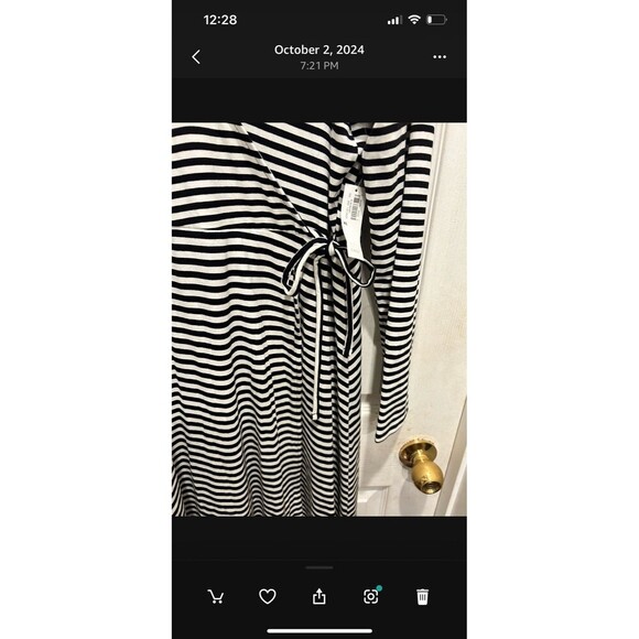 Old Navy Black And White Striped Wrap Dress Below Knee Tie Belt size XL NWT - Picture 5 of 7